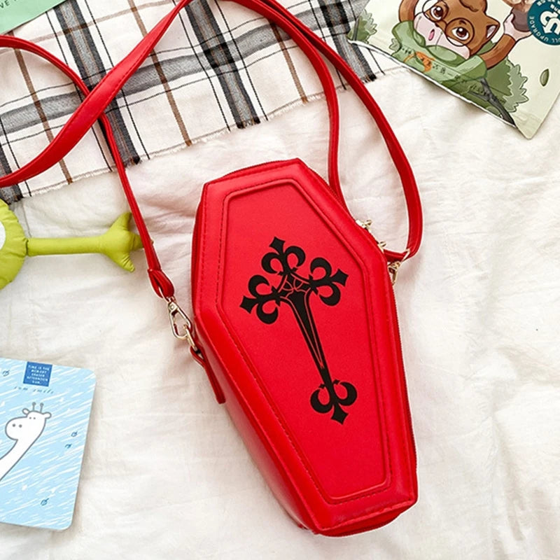 Retro Gothic Shoulder Bag Halloween Handbag Cross Crossbody Bag Coffin Shape Purses for Women Girls Theme Party
