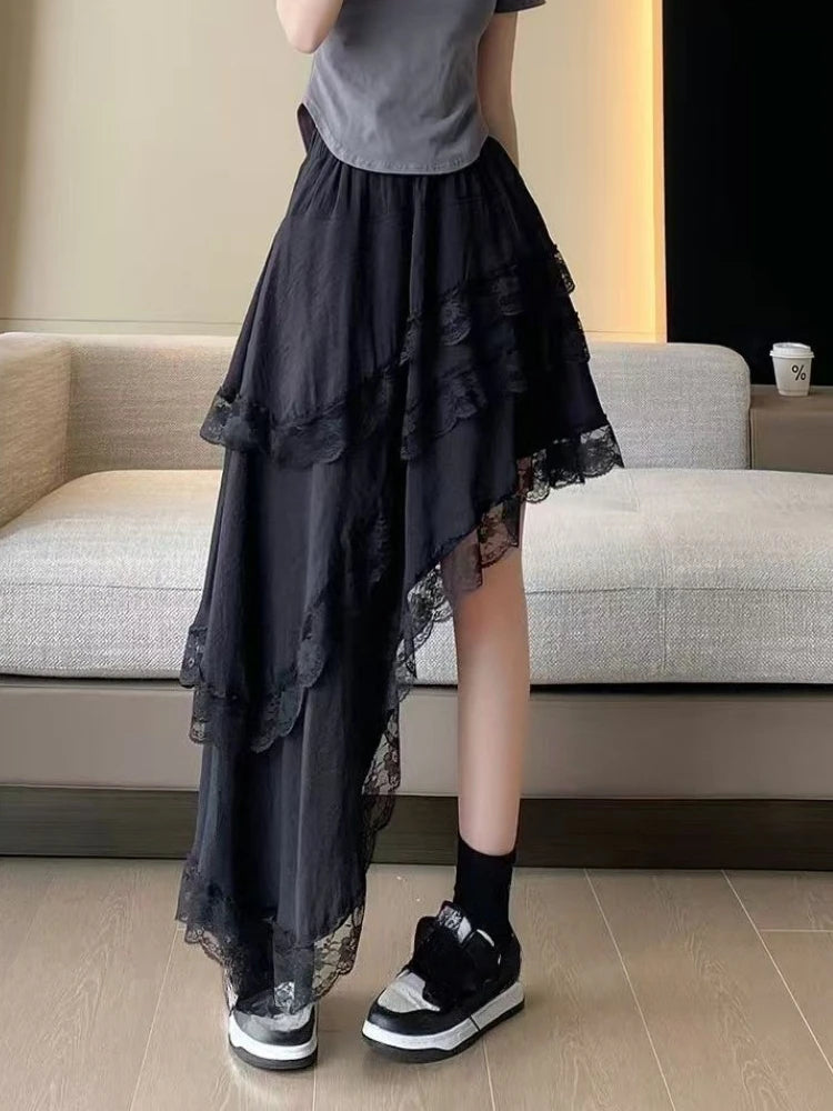 Gothic Vintage Midnight Lace Midi Skirt