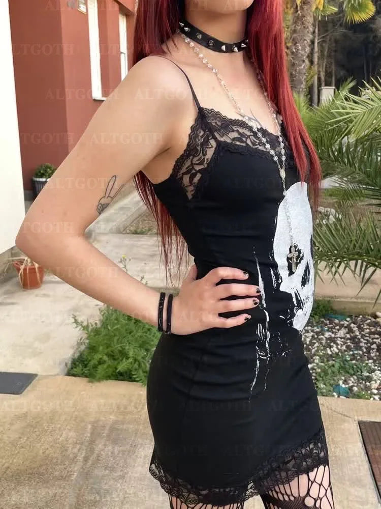 Lace Skull Bodycon Mini Dress