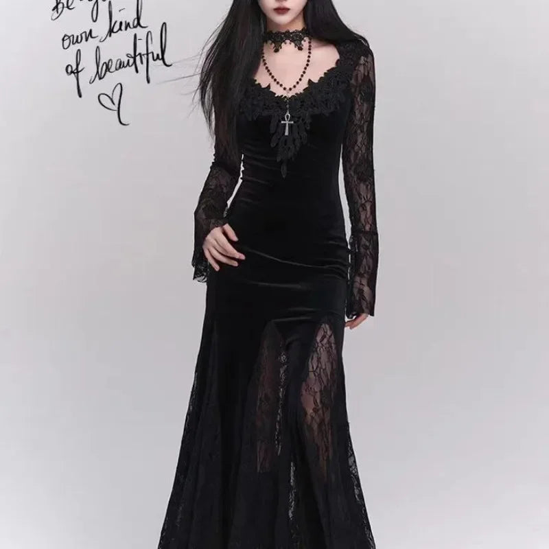 Gothic Wine Red Lace Dress