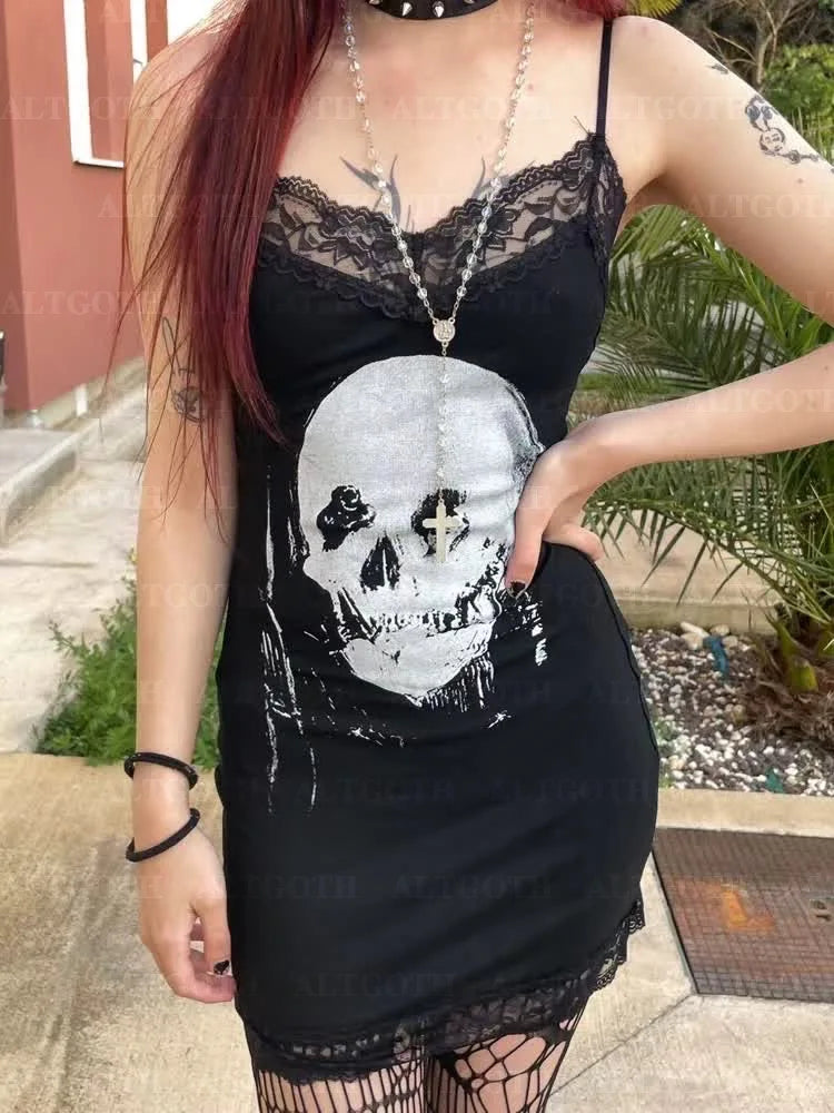 Lace Skull Bodycon Mini Dress
