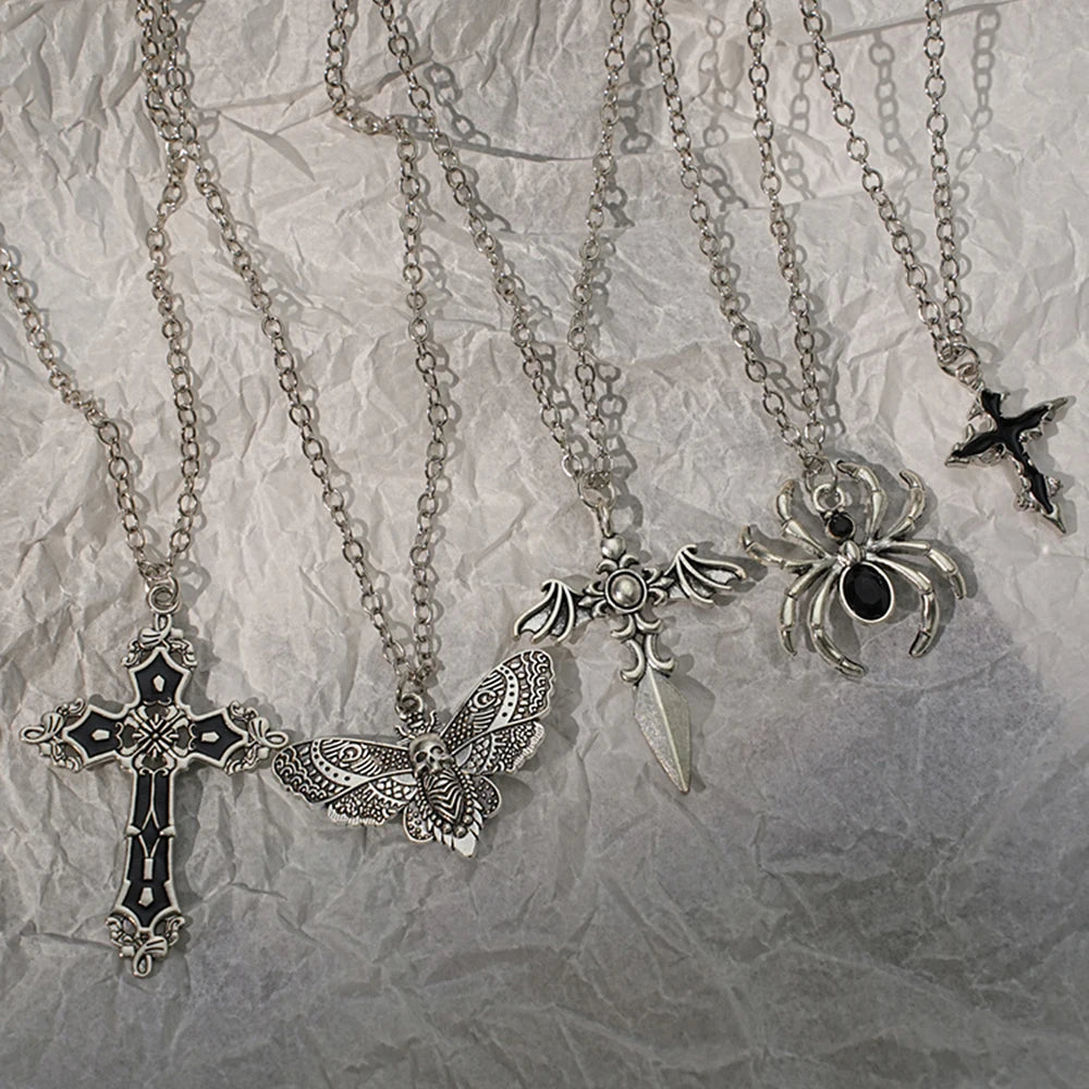 Cross Skeleton Spider Necklace