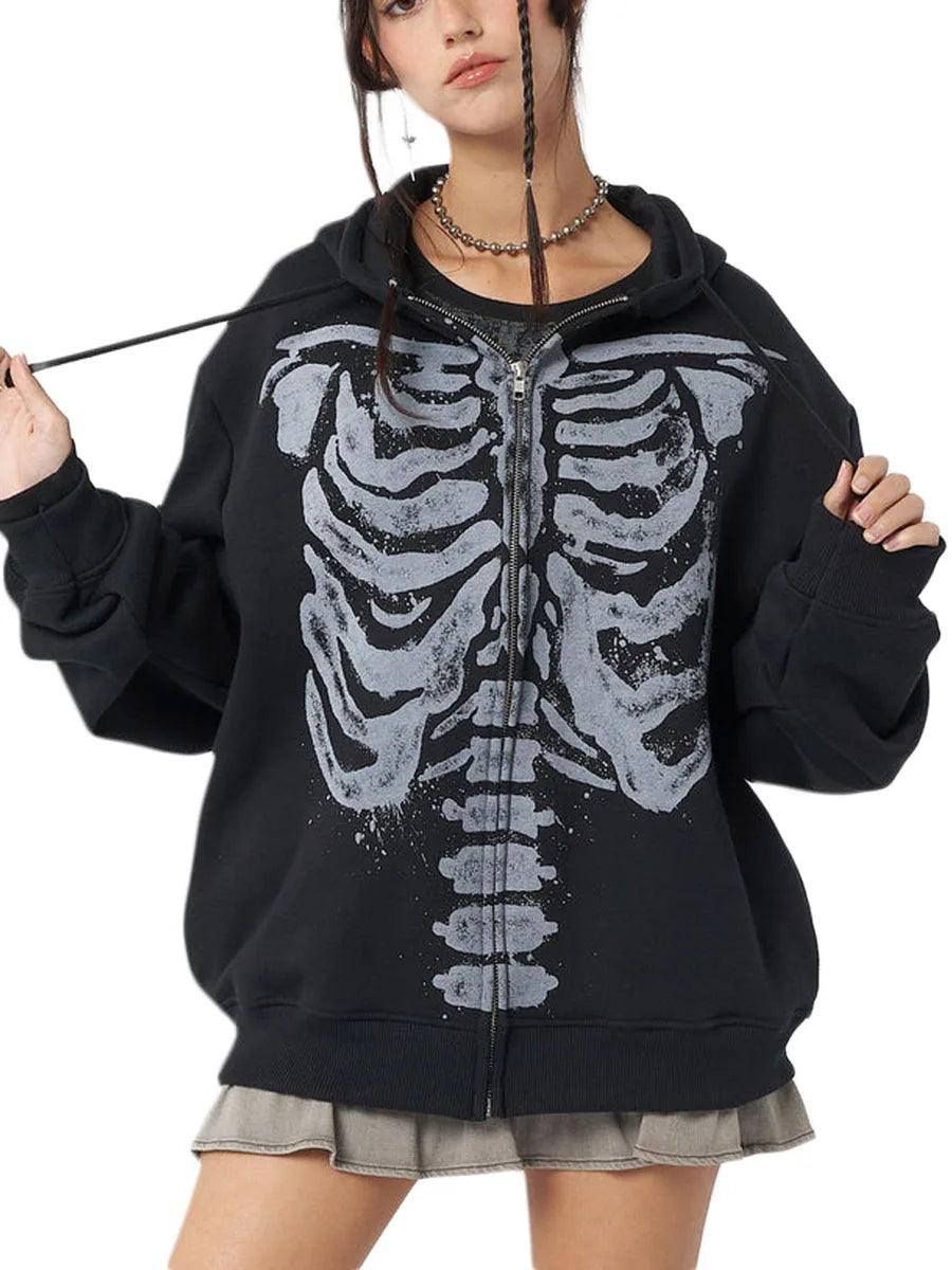 Goth Chill Skull Zip-Up Hoodie