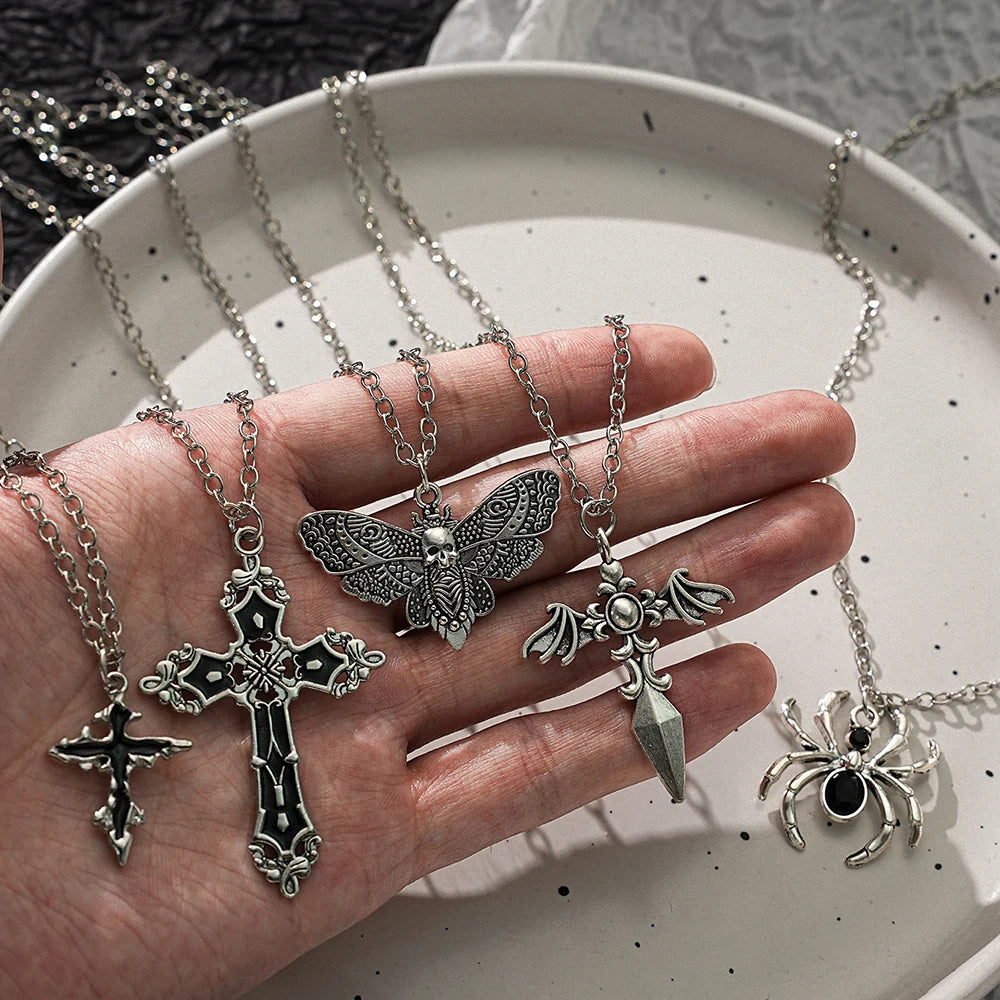 Cross Skeleton Spider Necklace