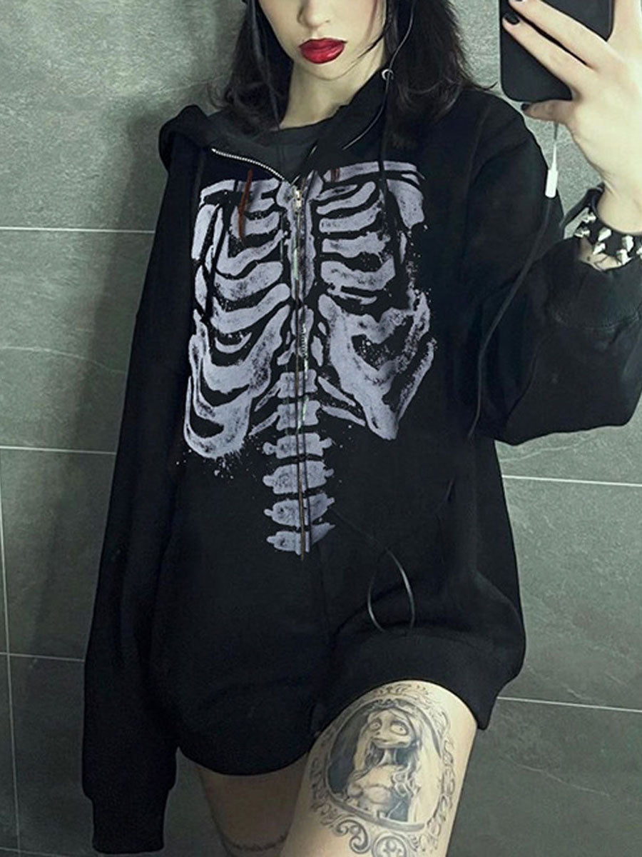 Goth Chill Skull Zip-Up Hoodie