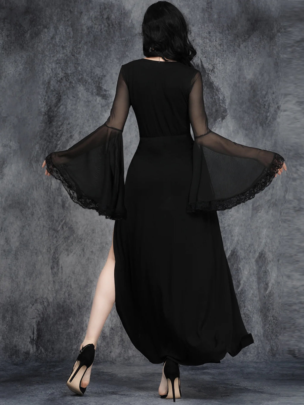 Gothic Lace Flare Sleeve Dress