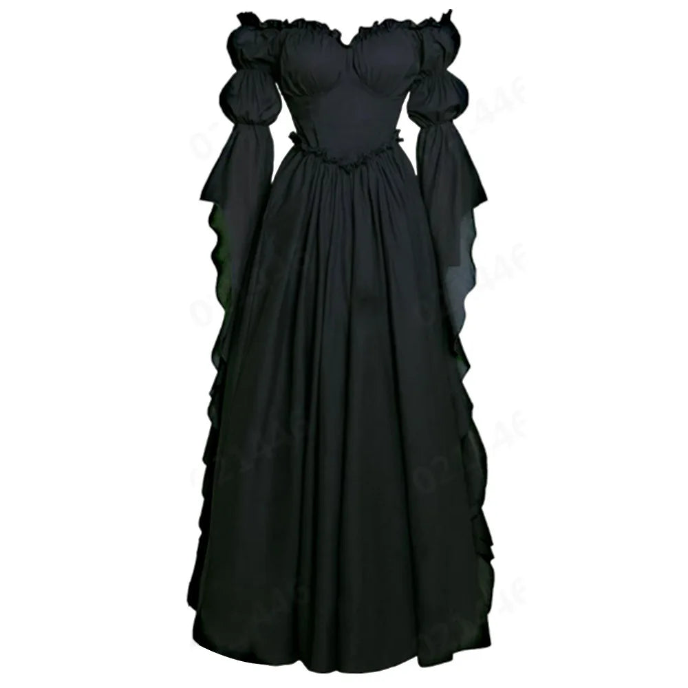 Medieval Gothic Ruffle Dress Long