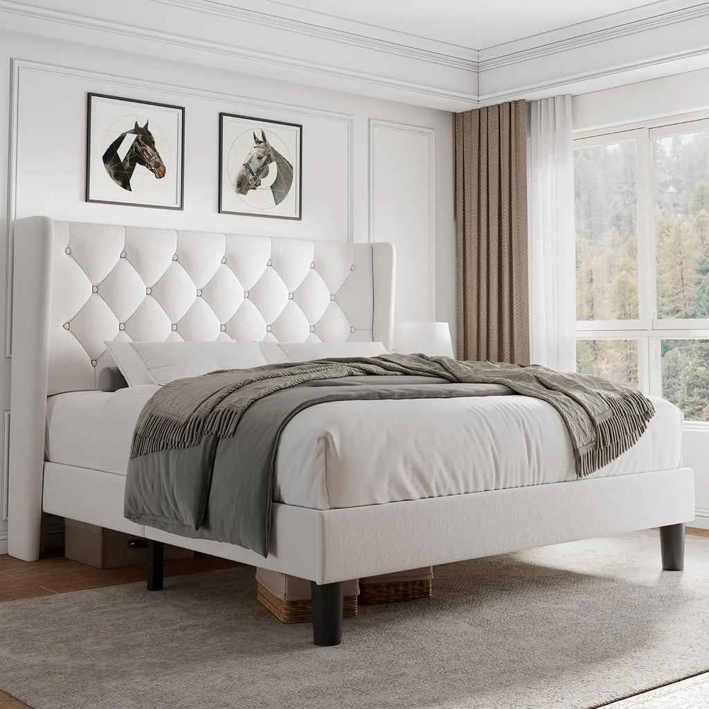 Queen Velvet Tufted Upholstered Platform Bed
