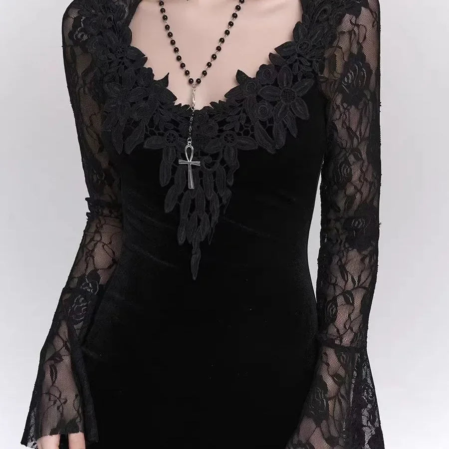 Gothic Wine Red Lace Dress