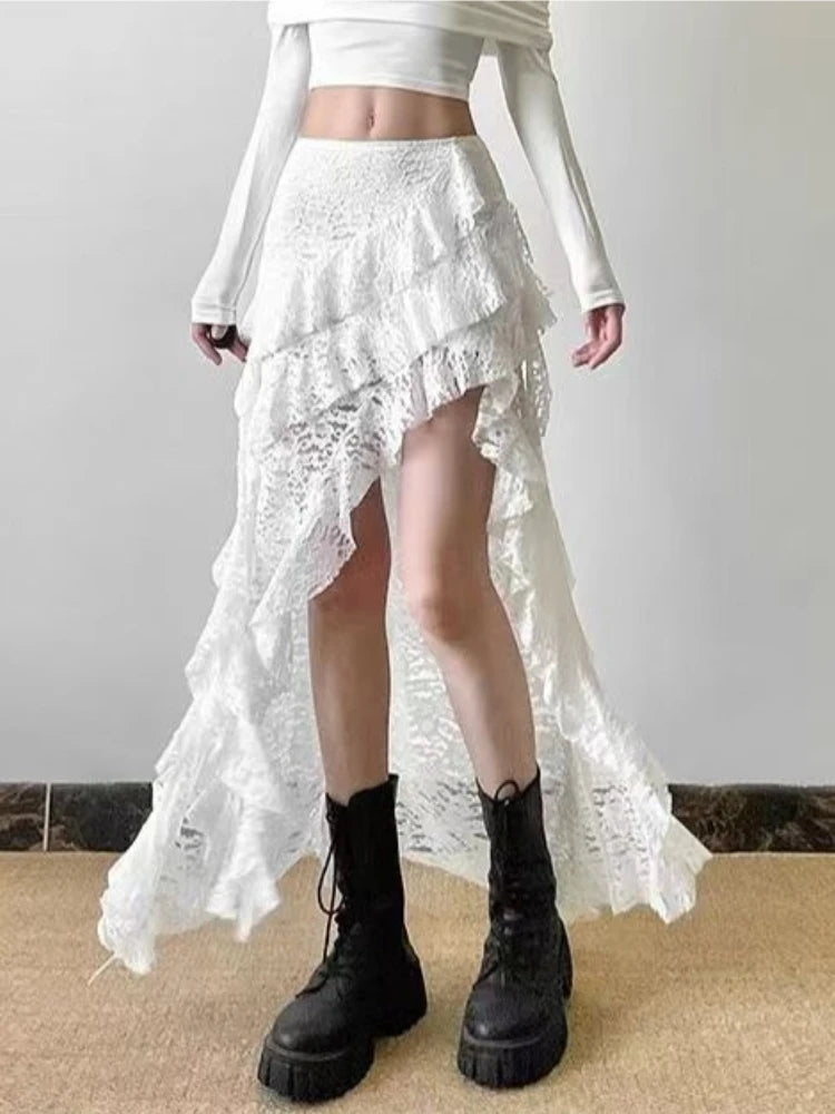 Gothic Vintage Midnight Lace Midi Skirt