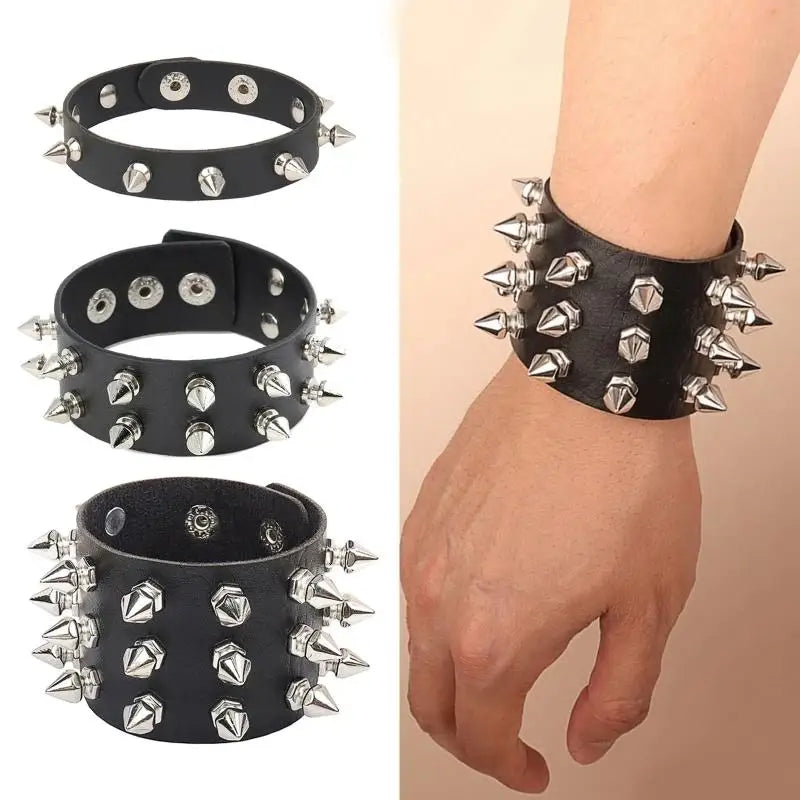 Rebel Spike Leather Cuff 3 Sizes