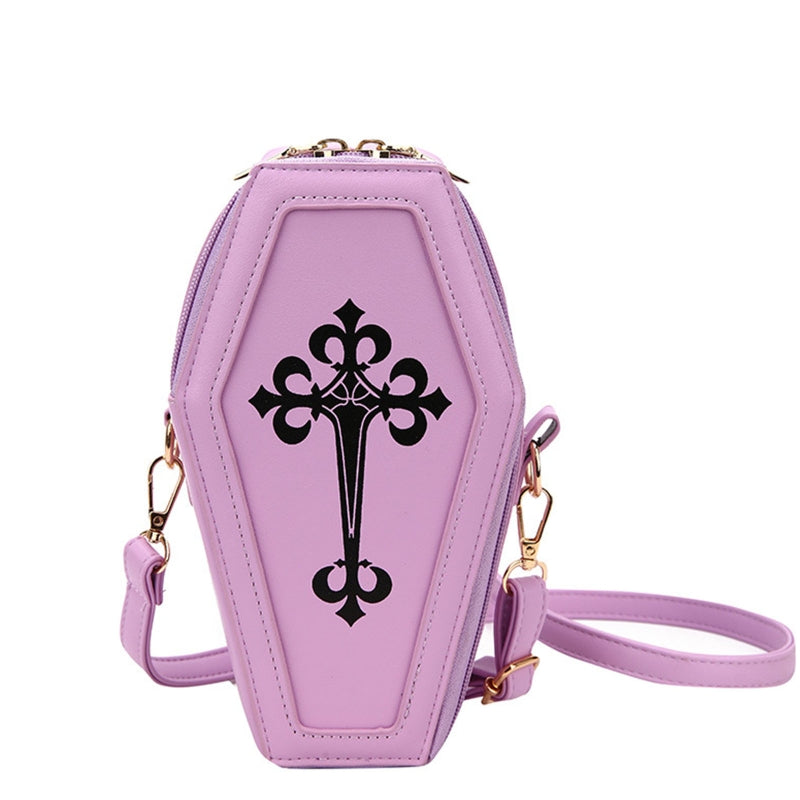Retro Gothic Shoulder Bag Halloween Handbag Cross Crossbody Bag Coffin Shape Purses for Women Girls Theme Party