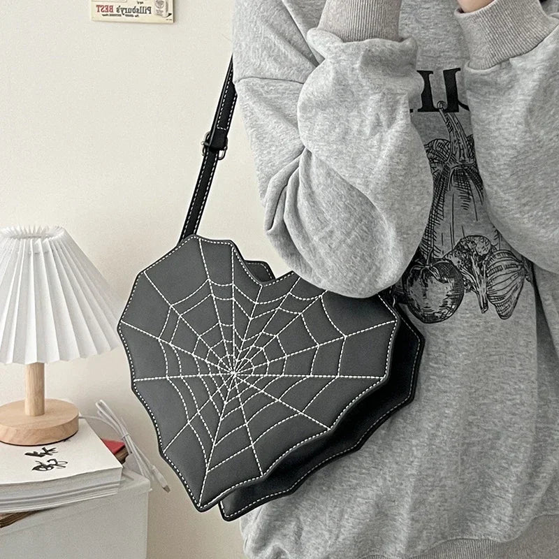 Halloween Gothic Shoulder Bag Women PU Leather Web Spider Women Backpack Cobweb Crossbody Bag Handbag Purse Girls Halloween Gift