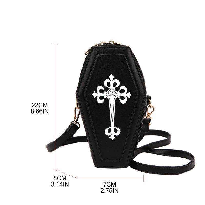 Retro Gothic Shoulder Bag Halloween Handbag Cross Crossbody Bag Coffin Shape Purses for Women Girls Theme Party