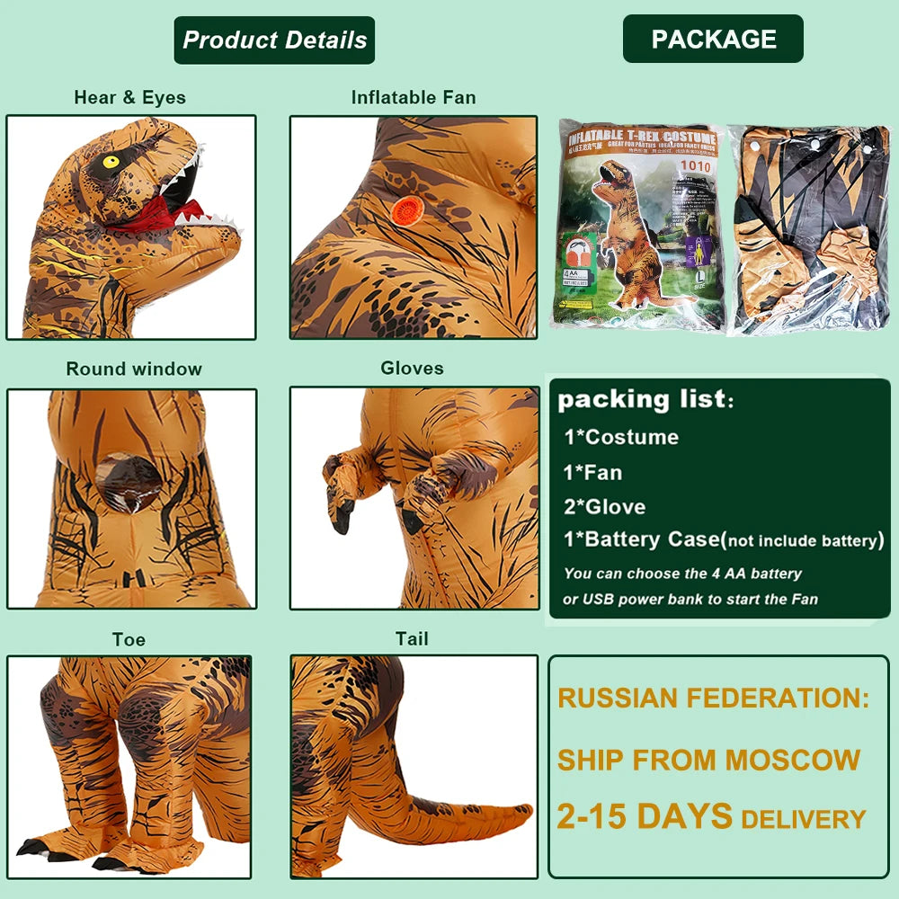 T-Rex Dinosaur Inflatable Costume Full Body Dinosaur for Adult Kids